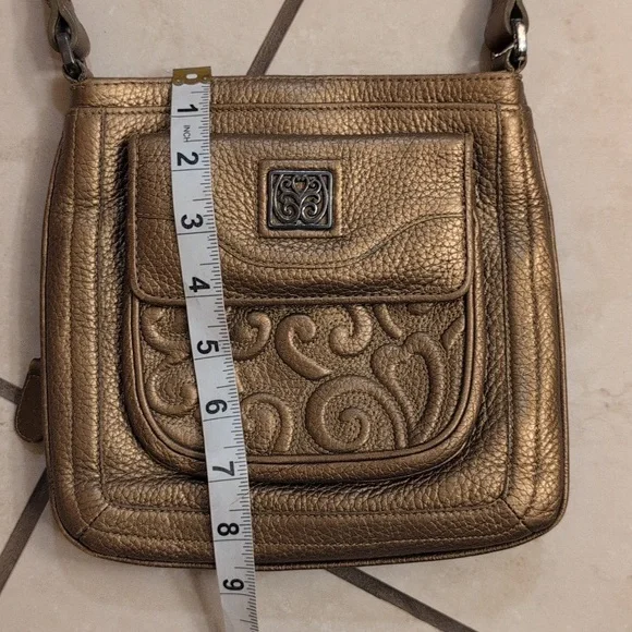 Brighton Crossbody Bag Purse Mila's Heart Antique Metallic Gold Pebble Leather - Picture 15 of 15